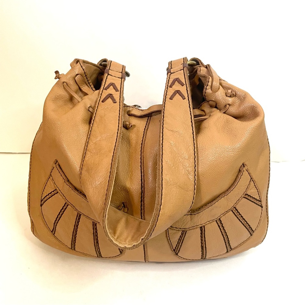 Lucky Brand Genuine Leather Slouchy Hobo Bag Purse Tan - Picture 2 of 8